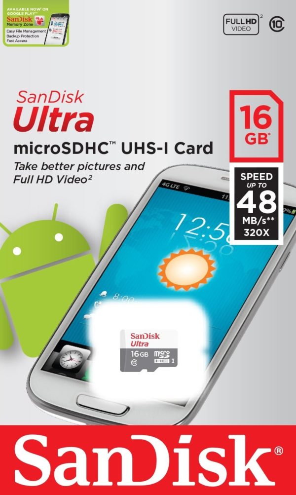 Карта памяти SanDisk Ultra microSDHC 320x UHS-I [Ultra microSDHC 320x UHS-I 16Gb]
